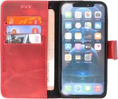 MP Bookcase Case Véritable iPhone 12 (Pro) en Cuir - Rouge