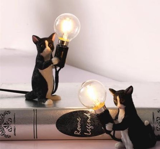 huichelarij Kosciuszko variabel Kat Lamp - Tafel lamp - 2 katten - Cat lamp - Sfeer lampen - wit / zwart -  Inclusief... | bol.com