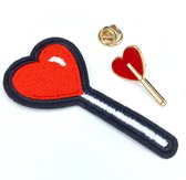 Love On A Stick Lolly Pin En Strijk Patch Set 3.8 cm / 7.5 cm / Rood Wit Zwart Goud