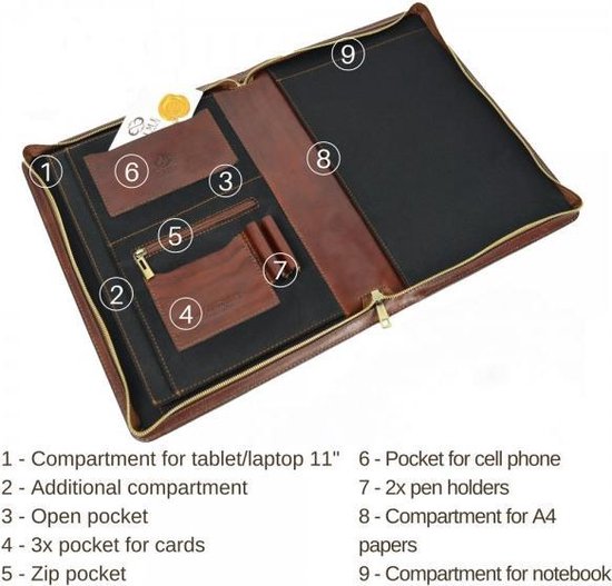 Dossier en cuir marron - CANDIDE, pochette pour ordinateur portable,  dossier de