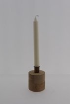 Kaarsenhouder voor dinerkaars van hout diameter 8 cm en 10 cm hoog