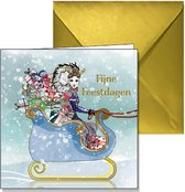 Cartes de Noël - 5 cartes de Noël de luxe - avec enveloppe dorée - Zeeland girl - traîneau - 5 pcs