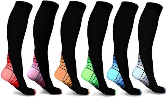 Clayton Therapeutische Compressie sokken Compressiekousen Sportsokken Wandelsokken met compressie Set van 6 paar - S/M in hippe kleuren