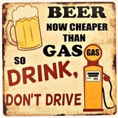 2D metalen wandbord "Beer now cheaper than Gas" 30x30cm