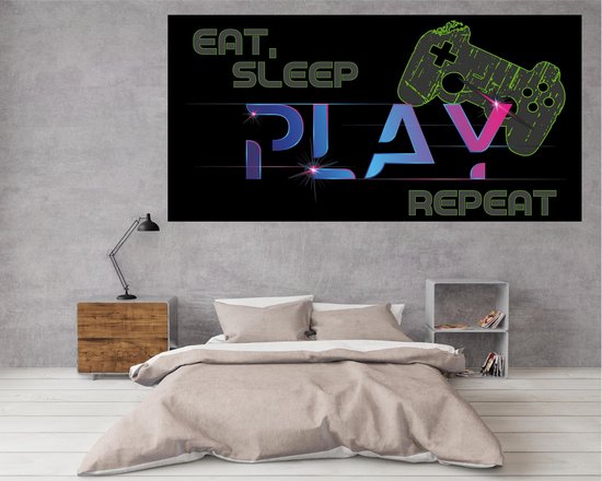 Autocollant mural de 120 cm Eat, Sleep, Play, Repeat Gaming pour