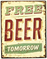 2D metalen wandbord "Free beer Tomorrow" 25x20cm