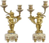 Kandelaar - Bronzen engel met tak - Set van 2 - 38,6 cm hoog