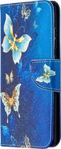 Goud blauw vlinder agenda wallet book case hoesje Samsung Galaxy S20 FE (Fan edition)