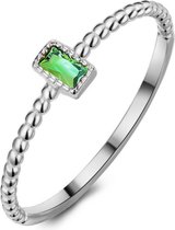 Twice As Nice Ring in zilver, baguette zirkonia, smaragd kleur, bolletjes  60