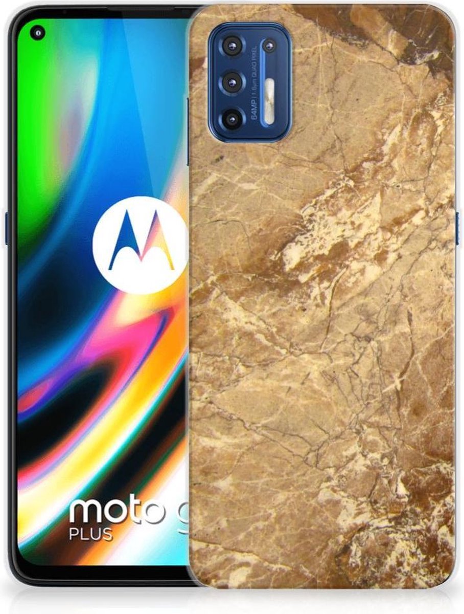 Motorola Moto G9 Plus TPU Siliconen Hoesje Marmer Creme
