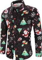 Kerst Verkleedkleding - Shirt met 3D Print Sneeuwman - Casual Shirt - Fun Shirt - Zwart - XXL