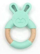 Beukenhouten - bijtfiguur - bijtspeelgoed - bijtkonijn - baby speelgoed  - silicone - bijtring - bijtspeeltje - mint