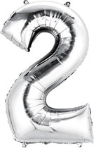 Helium ballon - Cijfer ballon - Nummer 2 - 2 jaar - Verjaardag - Zilver - Zilveren ballon - 80cm