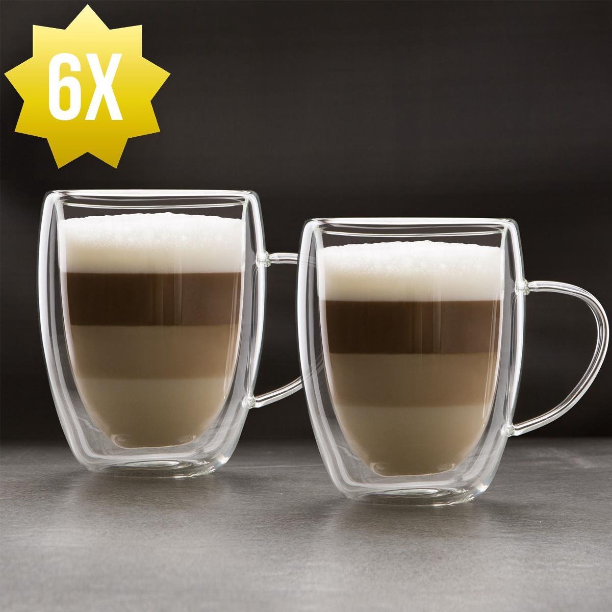 Op het randje maatschappij veronderstellen Dubbelwandige Koffieglazen - 6 stuks - 350ML - Glazen met Oor | bol.com