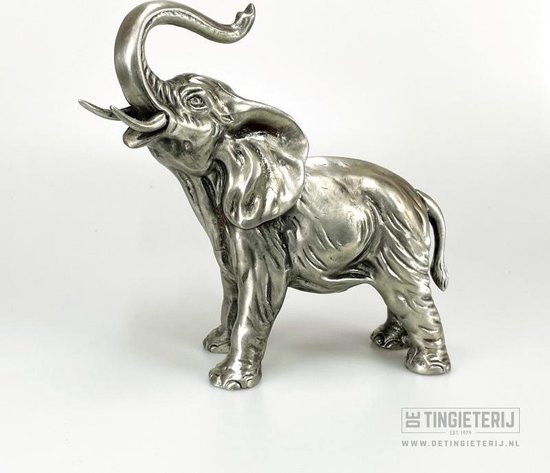 Tinnen Olifant - Luxe geschenk - Beeld olifant - Uniek - dierfiguur - cadeau olifant
