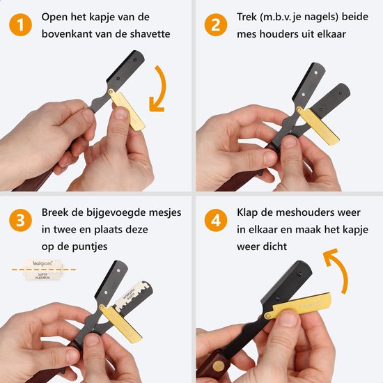 Shavette open scheermes met 20 scheermesjes - Straight Razor Kappersmes ...