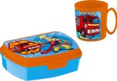 Brandweerman sam brooddoos  (17 cm - 13 cm - 6 cm) + drinkbeker (9 cm hoog - 350 ml)