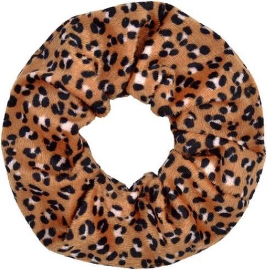 Zachte scrunchie/haarwokkel met luipaard/panter print, bruin/beige