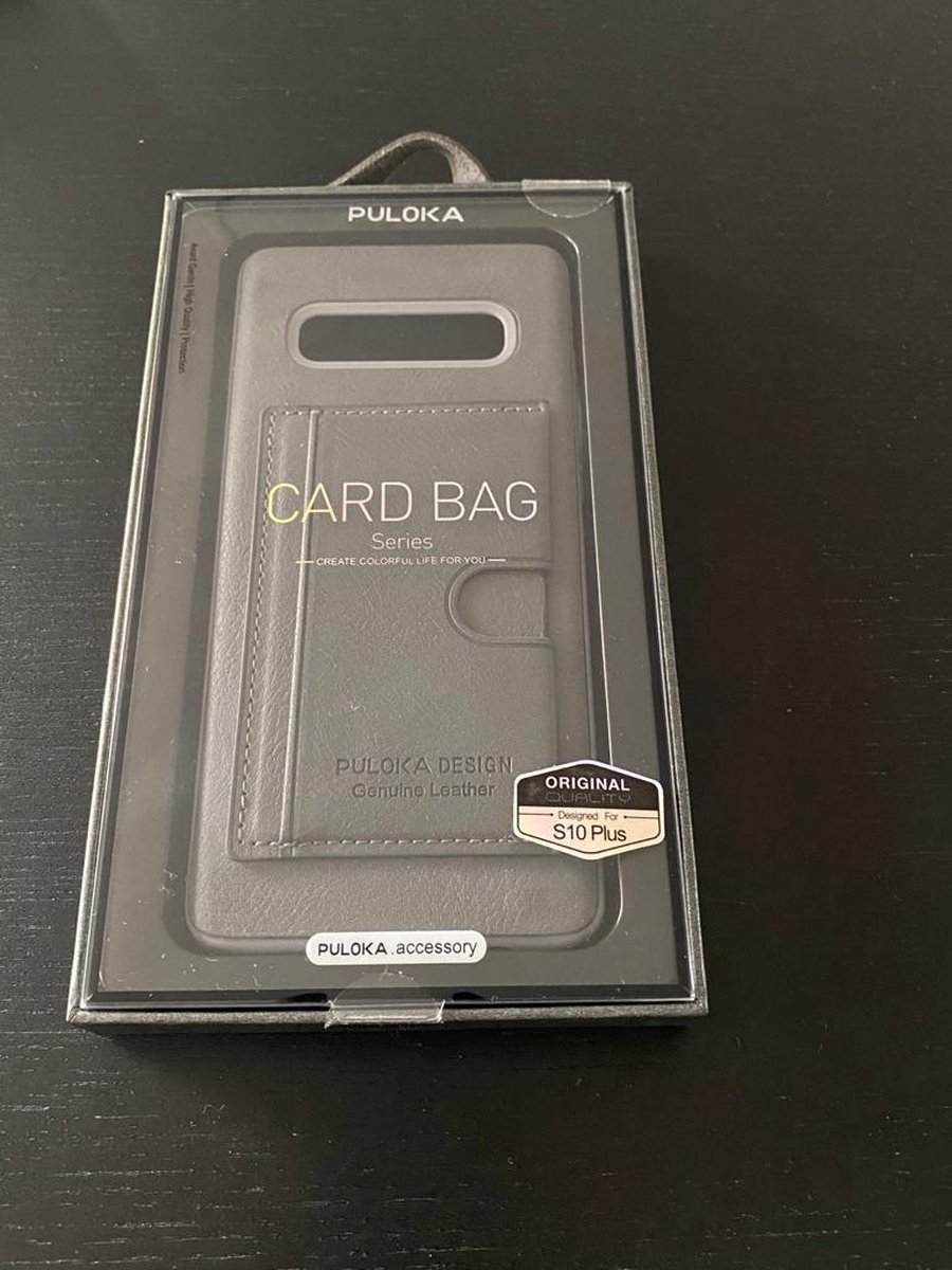 puloka Samsung S10 Plus card bag genuine leather hoes - Donkergrijs