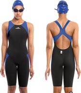 Aquafeel Neck-to-Knee Blauw/Zwart Maat M | Sportbadpak met pijpjes | FINA-approved