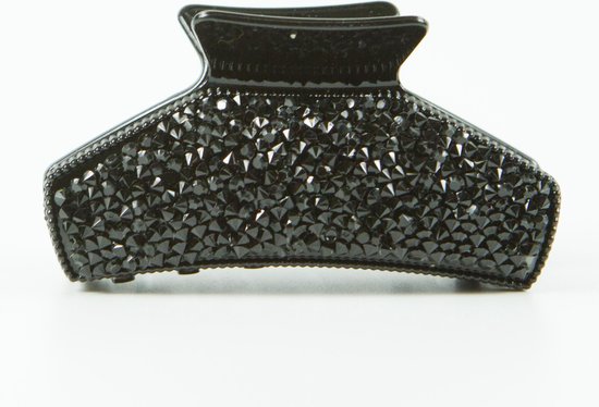 Zwarte haarklem bezet met strass-steentjes.