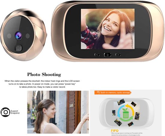 digitale deurspion met camera en deurbel en LCD scherm en foto opname  functie - (Goud) | bol.com