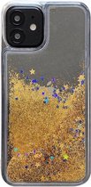 iPhone 12 Hoesje - Goud - Glitter - Schokbestendig – Transparant – Silicone – Cover – Backcover - Clear - Geschikt voor Apple – Case – Shockproof  - Bescherming – Smartphone – Telefoonhoesje 