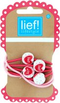 Lief! Lifestyle haarelastiekjes - witte bolletjes met puntjes roze - hartje met Lief - 2 elastieken