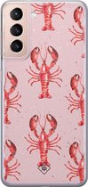 Samsung S21 hoesje siliconen - Lobster all the way | Samsung Galaxy S21 case | Roze | TPU backcover transparant