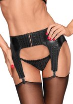 Wetlook checkered garterbelt - Black - Maat XXXL - Lingerie For Her - black - Discreet verpakt en bezorgd