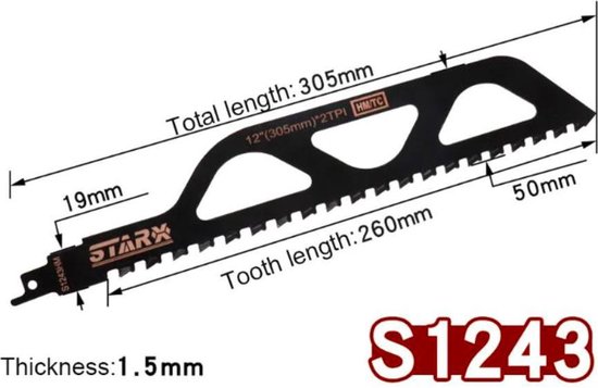 Wanorde dood Instrument Starx Recipro zaagblad S-1243 for Brick, steen, houtcement, gipsblokken,  chamotte -... | bol.com