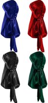 Durag - Deluxe 4-delige fluwelen Durag lange staart, zachte Durag-hoofddoeken voor 360 golven - Blauwe  + Zwart + Rood + Groen