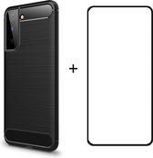 Silicone gel zwart hoesje Samsung Galaxy S21+ met full cover glas screenprotector