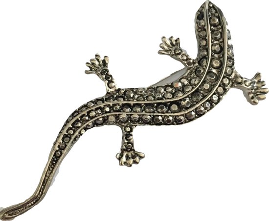Petra's Sieradenwereld - Broche salamander zilverkleurig met strass steentjes over lijfje (50229826)