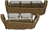 Decoratieve accuglazen in mand waxinelichtjes of vetplanten van 100% zeegras Set van 2