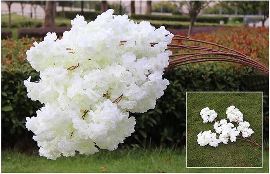 Japanse Witte Bloesem tak 84 cm -  kunstbloemen – 5 takken – Wit kleur