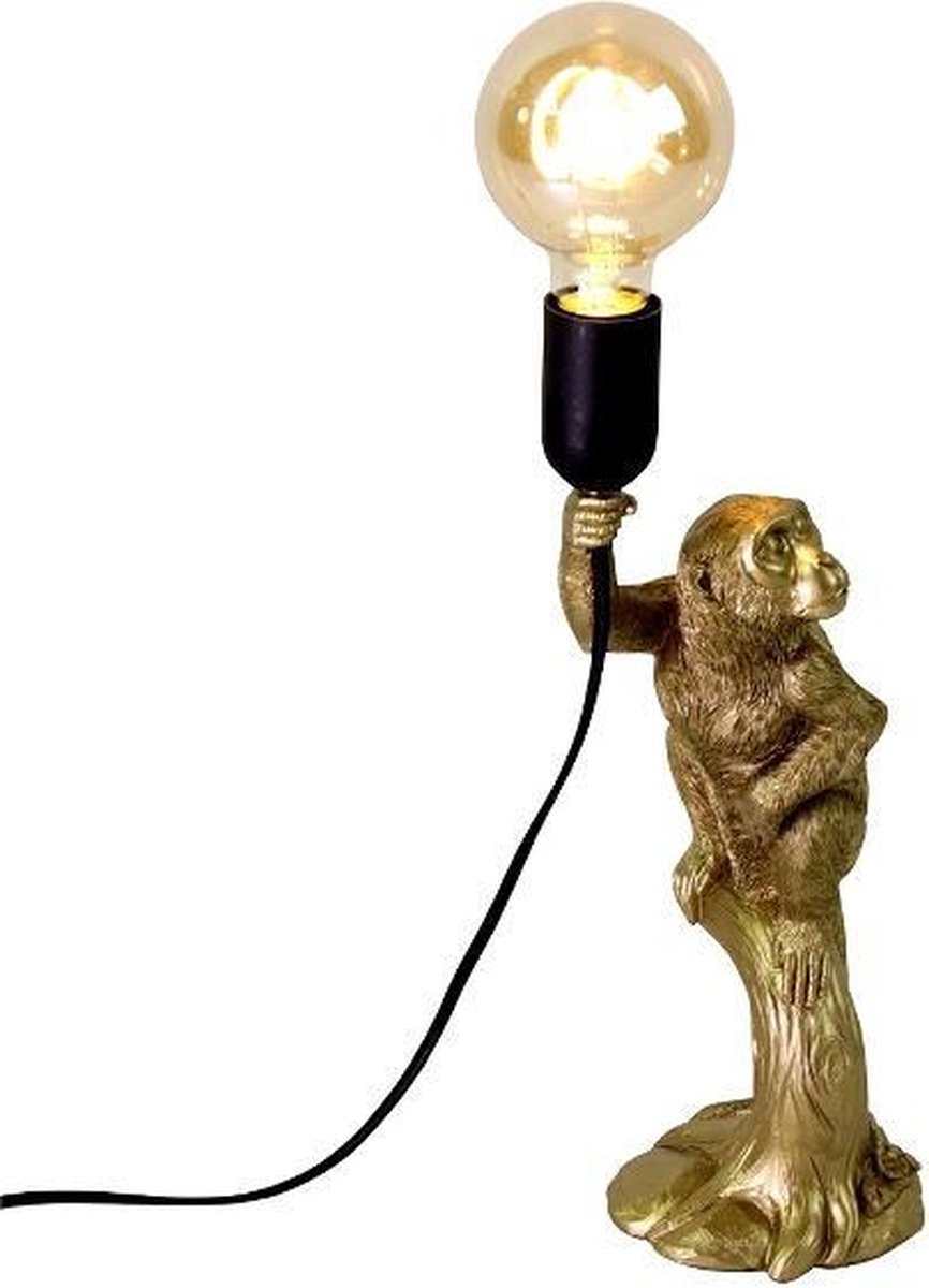 Tafellamp - Dierenlamp Aapje - goud - H 34 cm
