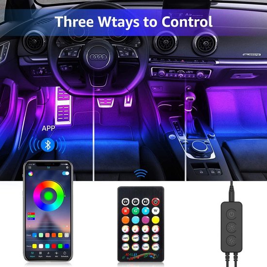 Auto Interieur RGB Led Verlichting - Auto Led Strip - Incl 12V Aansluiting  met 2 USB... | bol.com