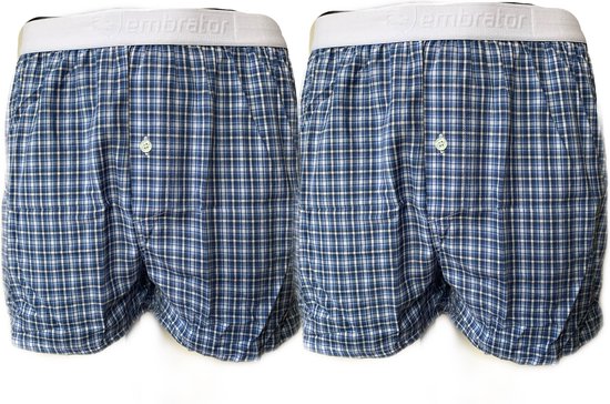 Embrator 2-stuks mannen Boxershorts geweven katoen blauw/wit maat XXL