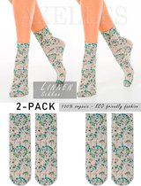 Linnen sokken floraal patroon (ECO), 2-PAAR groen, maat 36/39.