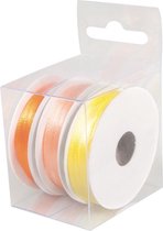 3x Rollen hobby/decoratie kleurenmix oranje satijnen sierlint 3 mm x 6 meter - Cadeaulinten satijnlinten/ribbons