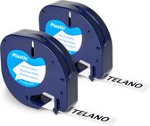 TELANO® Plastic Labels 91201 voor Dymo LetraTag Labelprinter - Zwart op Wit - 12 mm x 4 m - S0721610 Labeltape - 2 stuks