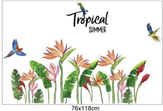 Stickerkamer | sticker mural plantes tropicales feuilles de palmier et décoration d'oiseaux