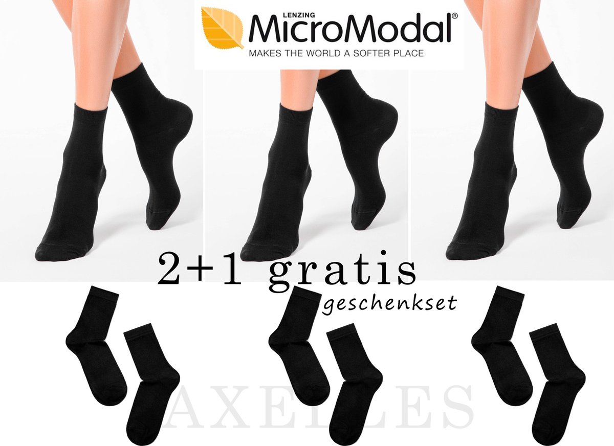 Sokken in zacht Micromodal (3-PAAR set), zwart, maat 38/39.