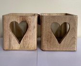 Windlicht hout hart 15x15cm 2 stuks