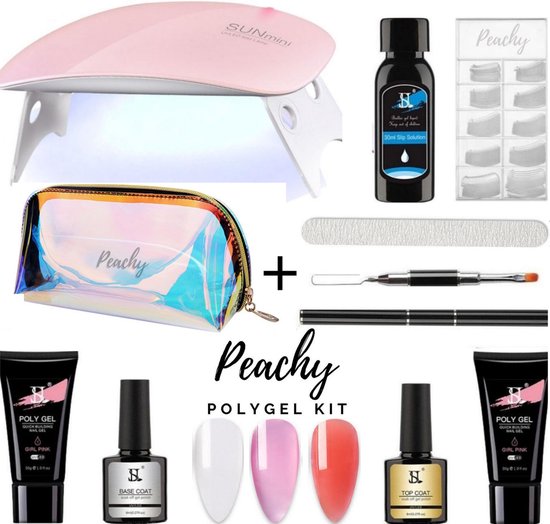 PEACHY ® Paris POLYGEL Kit- Mini UV cadeau de sac de Led Lamp- 3 couleurs  Kit: Clear /... | bol.com