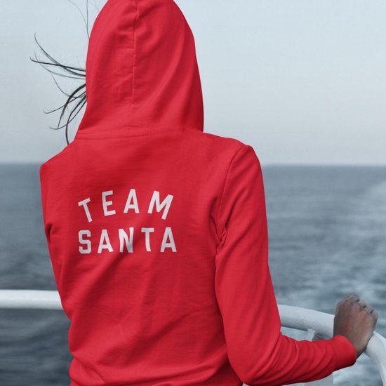 Kerst Hoodie Rood Team Santa Text Back - Maat 2XL - Kerstkleding voor dames & heren