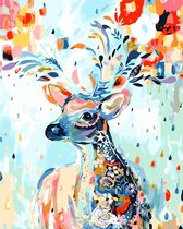 Peinture par nombre Adultes - 40x50 cm - Cerf - Deer - Peinture par numéro - Ensemble Hobby - Avec 3 pinceaux - Sans cadre - Avec crochets de suspension