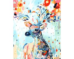 Sellaio® - Schilderen op Nummer Volwassenen - Hobby en creatief volwassenen - 40x50 cm - Hert - Deer - Paint by Number - Hobby Pakket - Met 3 kwasten - Zonder lijst - Met ophanghaakjes