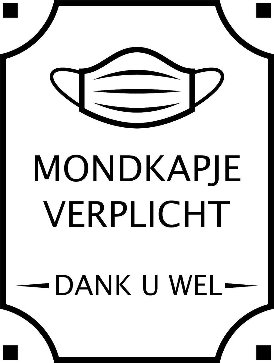 Mondkapje verplicht sticker - zwart - 29 x 21 cm
